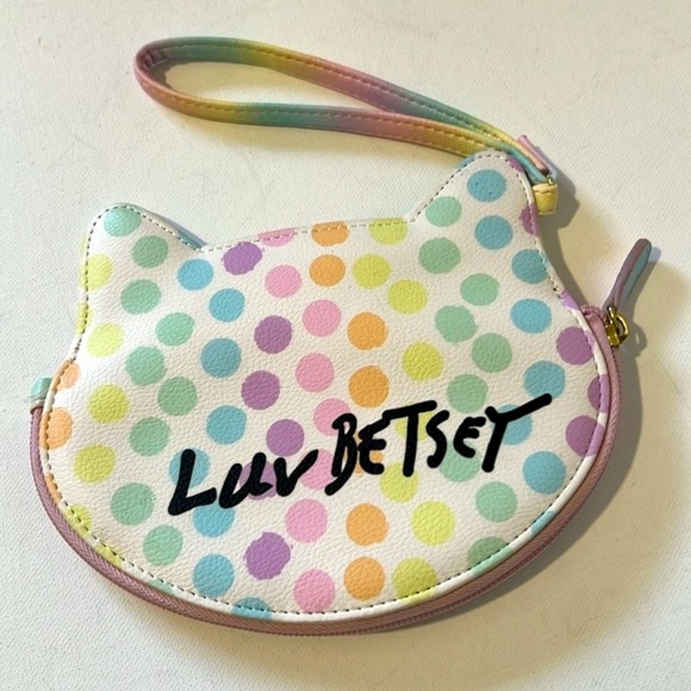 Betsey Johnson Luv Betsey Kitty Polka Dot Wristlet Wallet Clutch - Picture 2 of 9